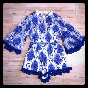 Blue & White Floral Romper